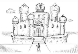 Luigi approachign Bowser's castle