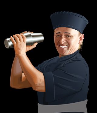 Illustration of Chef Taro holding cocktail shaker