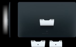 Side and rear views of Apple TV television set with custom wall mount product rendering