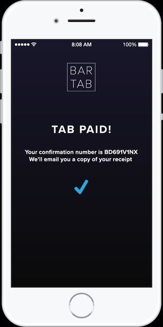 Tab paid confirmation screen for the Bar Tab application