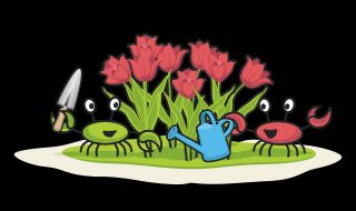 Illustration of Circle crabs gardening for spring with watering can