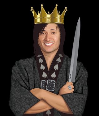 Illustration of Chef Taro wearing crown and holding sushi knife