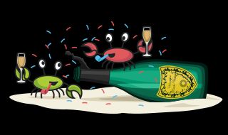 Illustration of Circle crabs toasting for new years with champagne