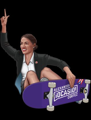 Frontside AOC Gnarly Electrion graphic of Alexandria Ocasio Cortez on a skateboard