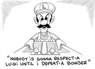 Luigi looking at himself in the mirror