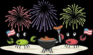 Illustration of Circle crabs celebrating 4th of July with a cookout and fireworks