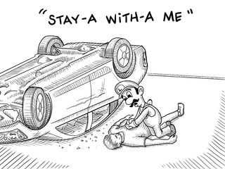 Luigi administers CPR to pedestrian, saying "Stay-a with-a me"