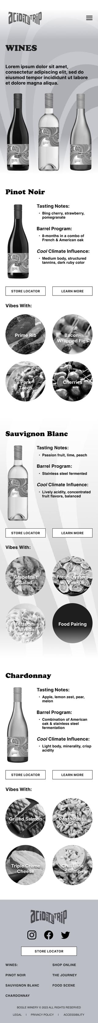 Acidity Trip mobile wines page