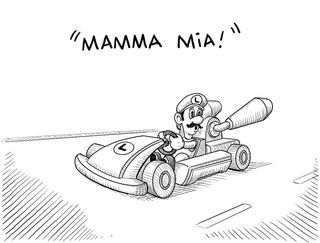 Luigi witnesses accident and exclaims "Mama mia!"