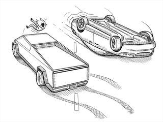 Tesla Cybertruck Autopilot losing control and crossing lanes and hitting pedestrian.