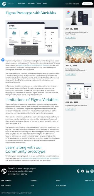 Figma variables prototype blog post on Three29 agency website