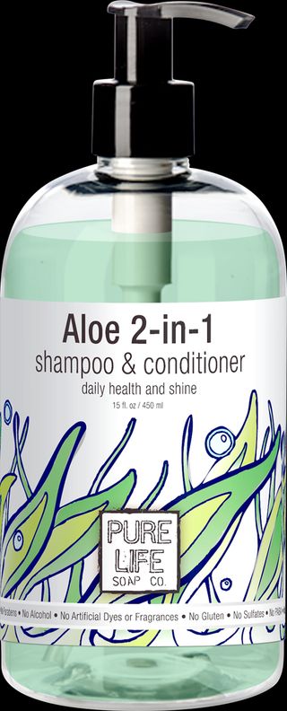 Rendering of Aloe shampoo in new bottle