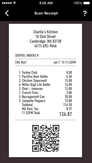 Bar Tab application scan receipt camera interface