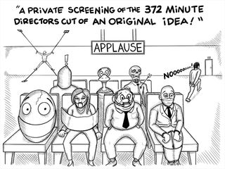 Comic panel revealing the studio audience to be various cartoon hostages