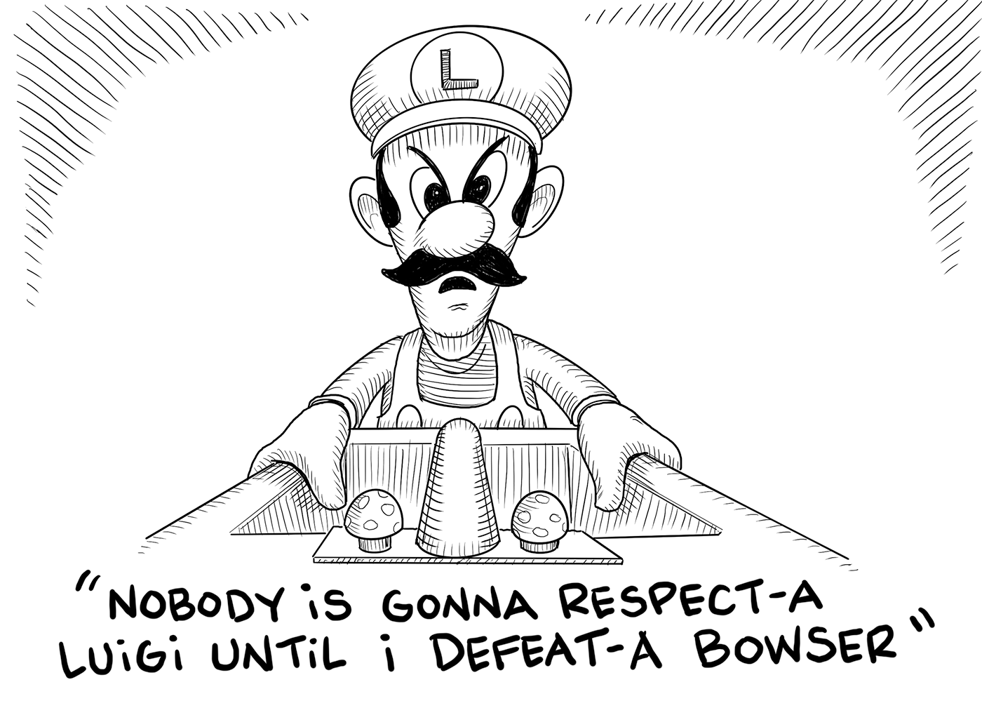 Luigi looking at himself in the mirror