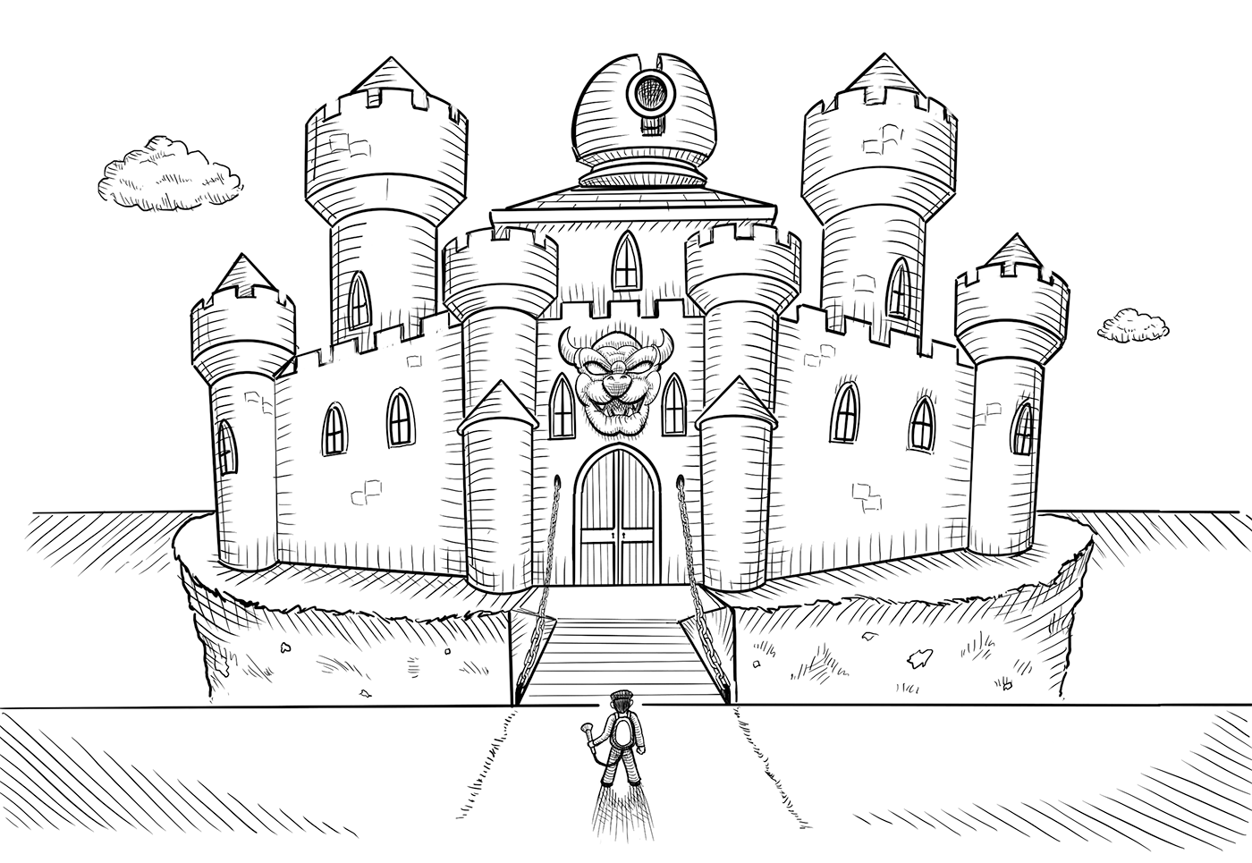 Luigi approachign Bowser's castle