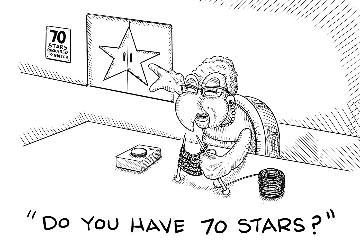 Bowser's secretary asking if Luigi has 70 stars require to enter