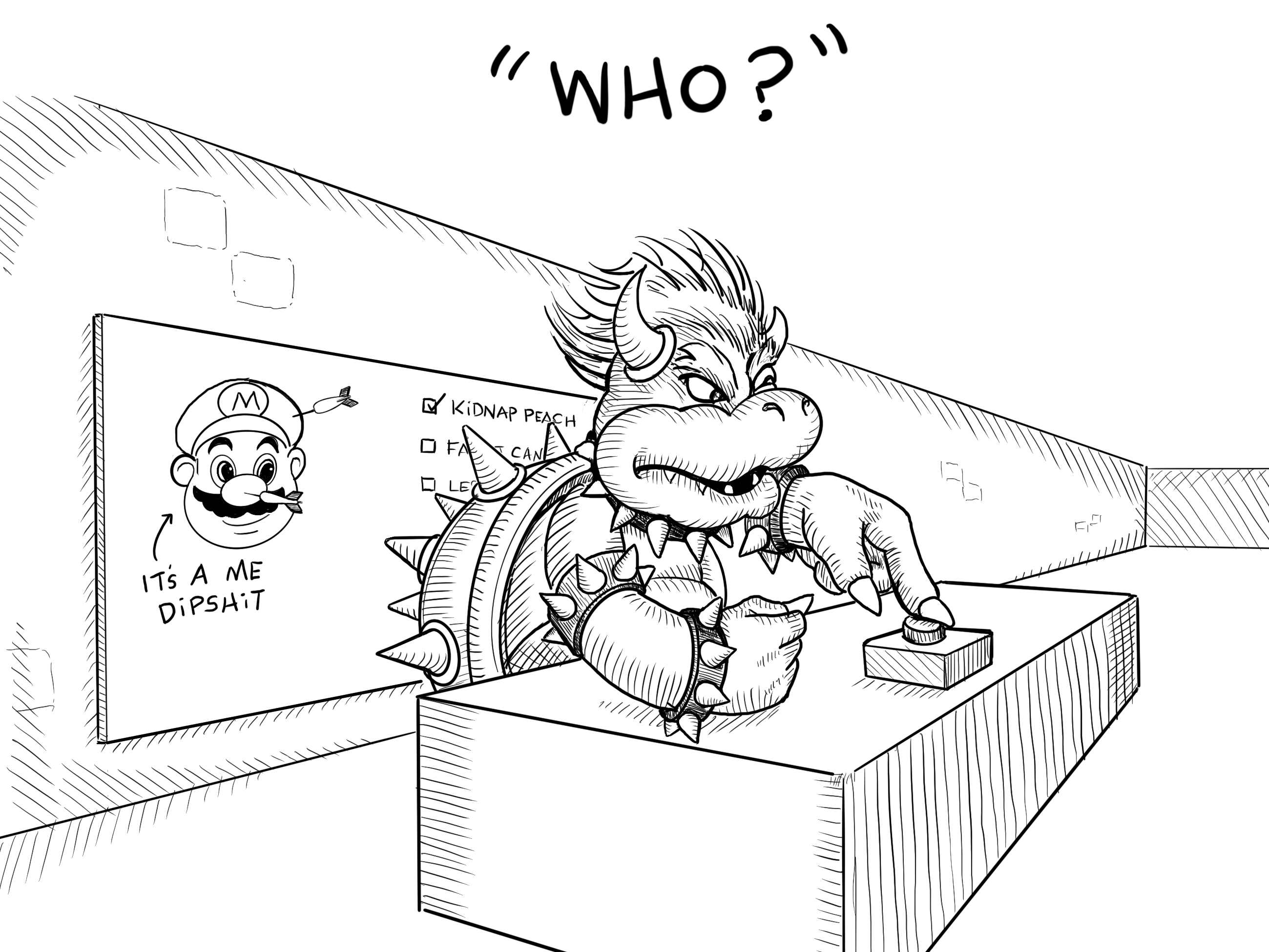 Bowser not recognizing the name Luigi and asking "Who?"