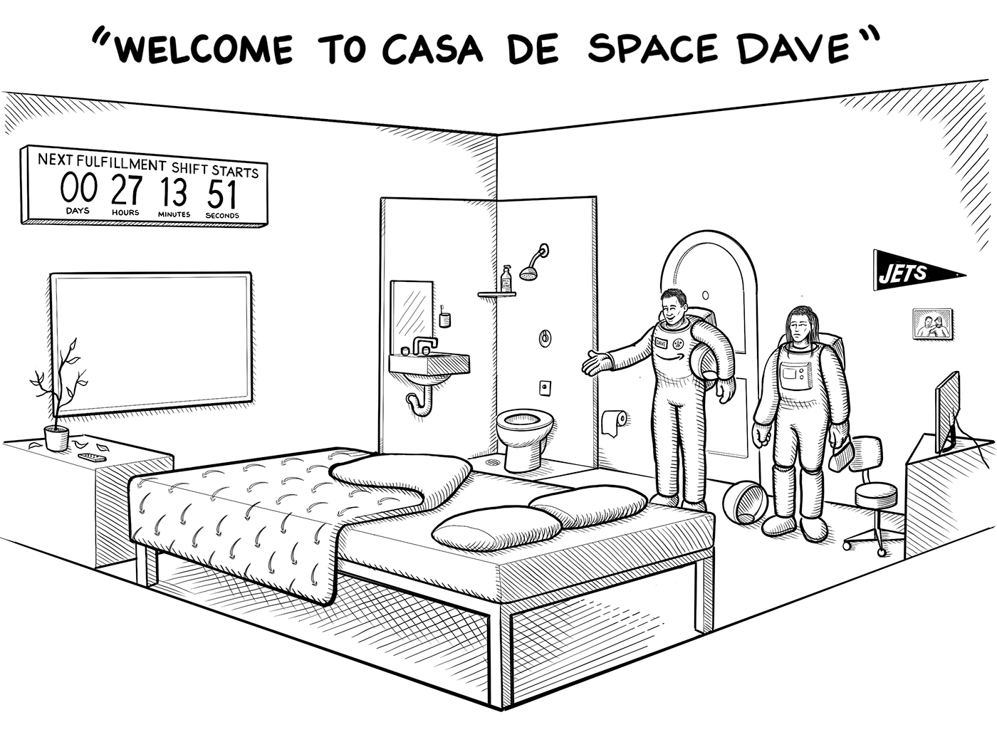 Space Dave shows off his small sad cube apartment on the moon.