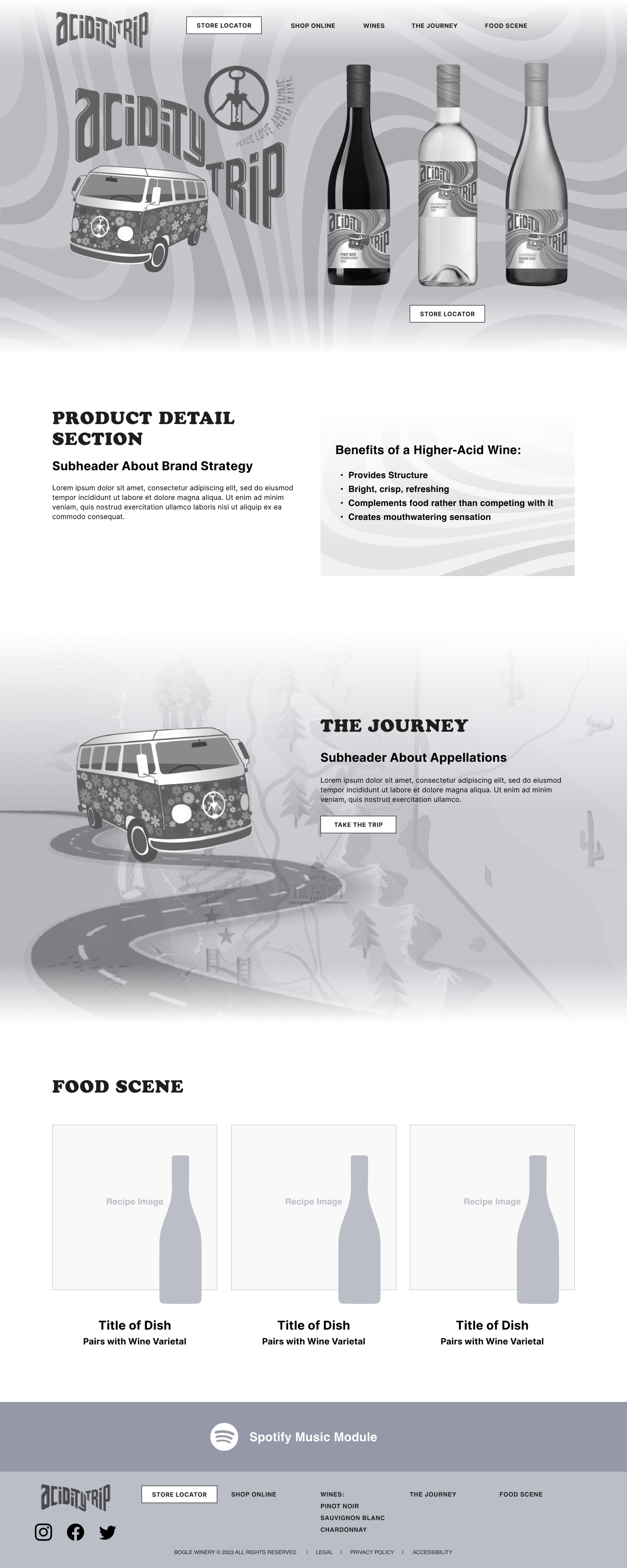 Acidity Trip homepage desktop first-round wireframe