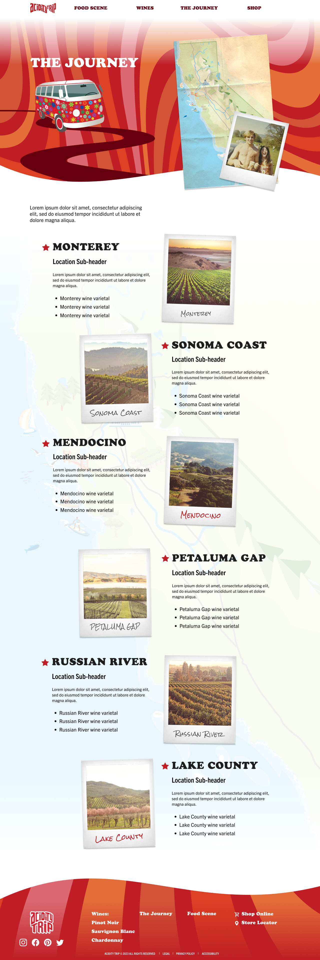 Acidity Trip wine journey map page on desktop