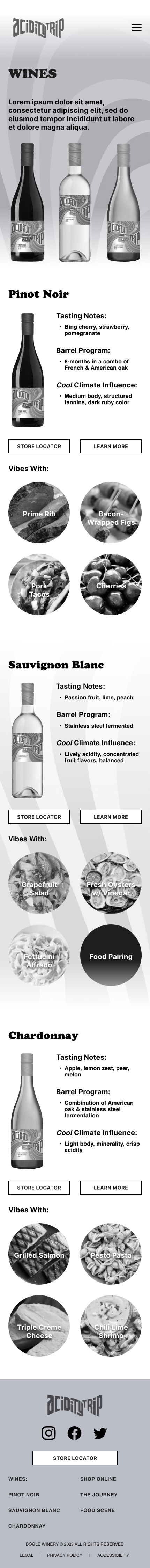 Acidity Trip mobile wines page