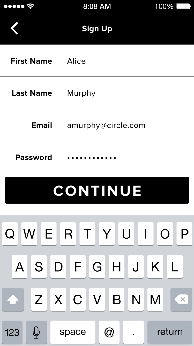 Bar Tab application sign-up form screen