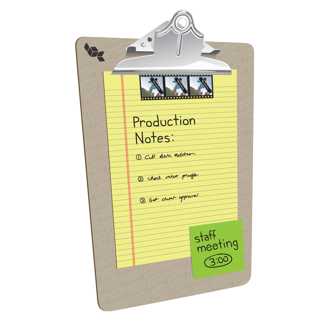 Icon of clipboard with lined paper notes and post-it