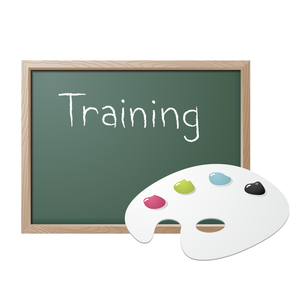 Training icon of blackboard and paint palette