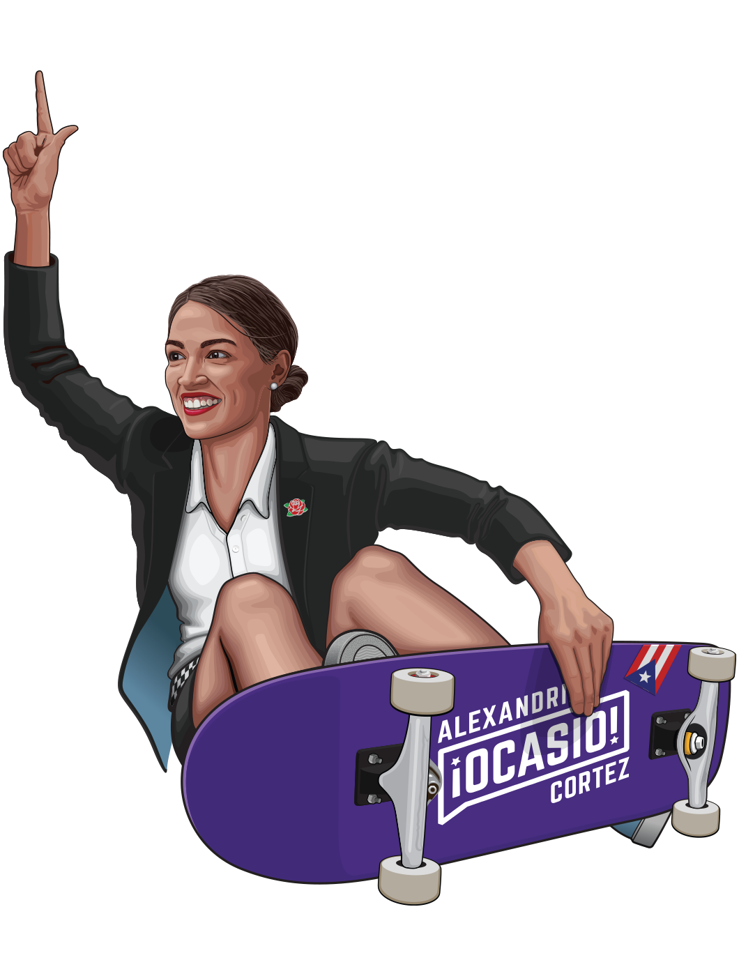 Frontside AOC Gnarly Electrion graphic of Alexandria Ocasio Cortez on a skateboard