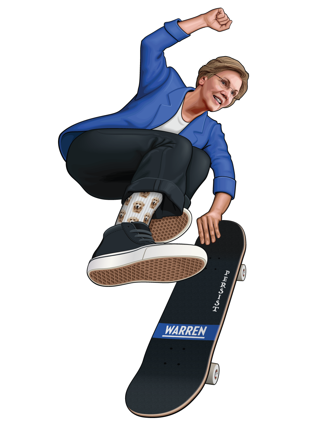 Air Warren Gnarly Electrion graphic of Elizabeth Warren on a skateboard