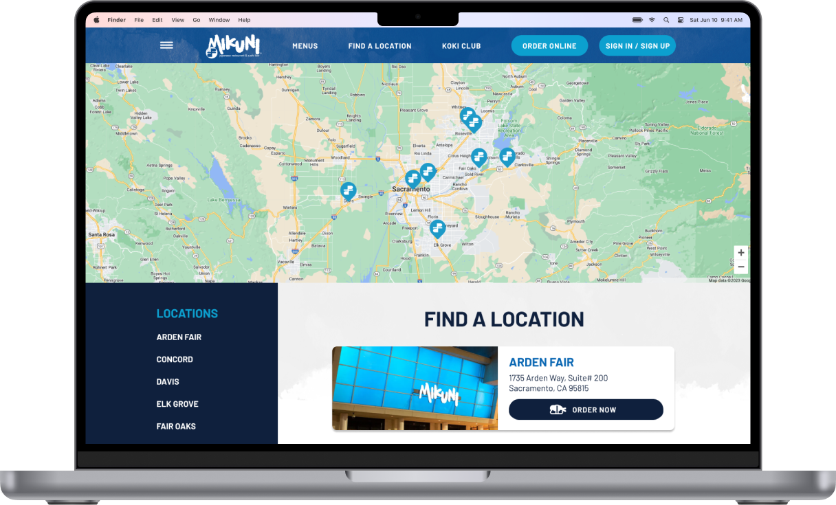 Mikuni Sushi desktop Find A Location page design