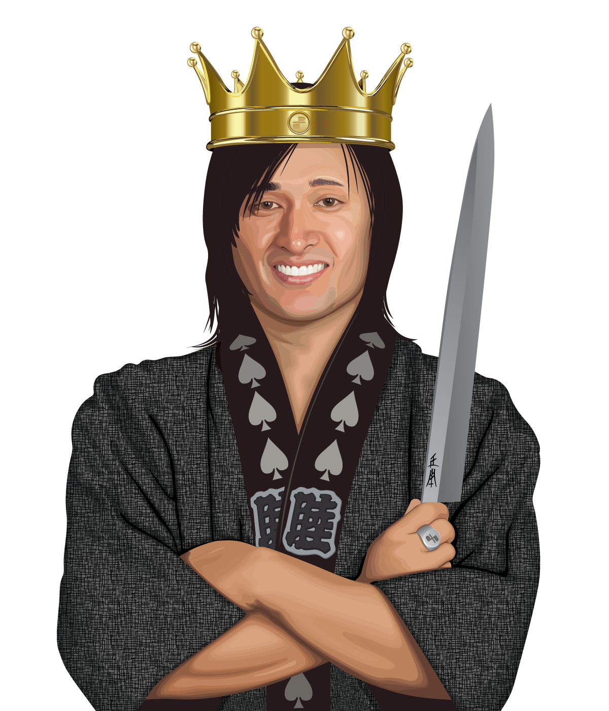 Illustration of Chef Taro wearing crown and holding sushi knife