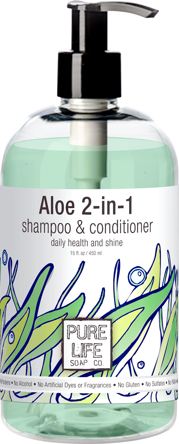 Rendering of Aloe shampoo in new bottle