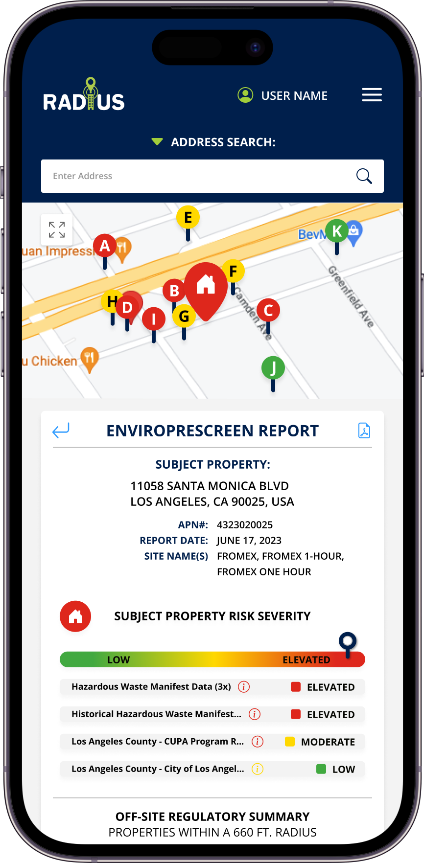 radius report example mobile view on iPhone 14